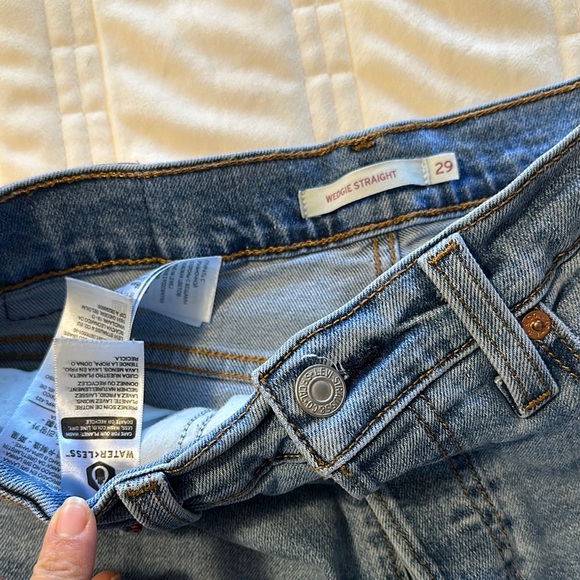 Medium Blue Straight Levi’s Leg Distressed Denim Jeans - Picture 3 of 5